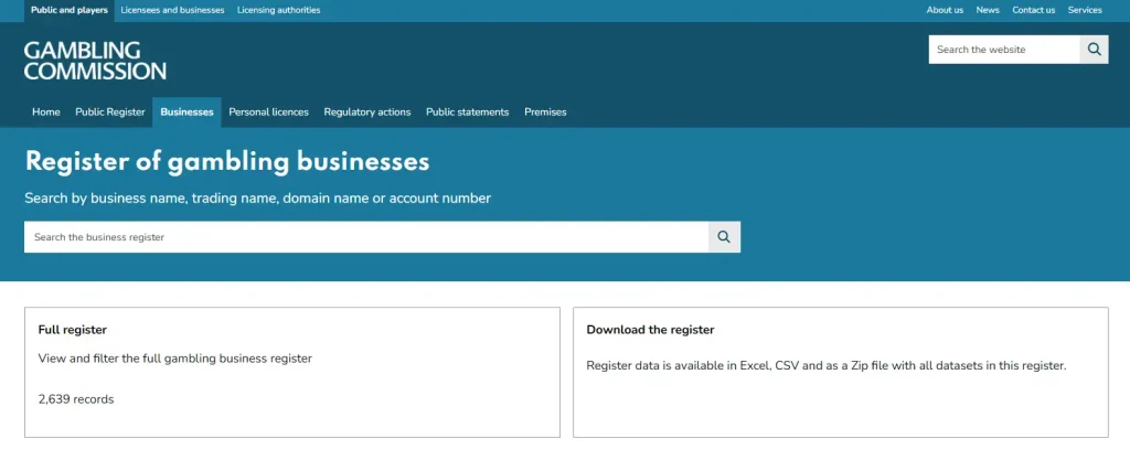 UK Gambling Commission public register search for SuperSpin or Comentive LTD