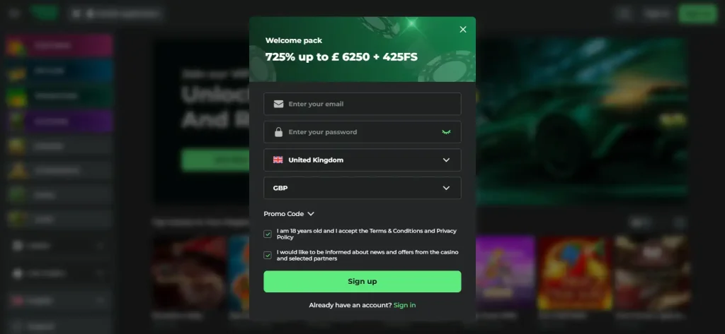 SuperSpin registration or KYC interface